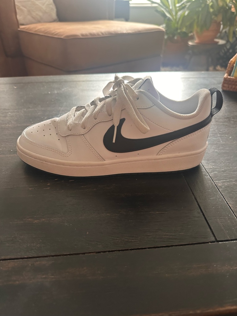 Nike White Skate-Inspired Low-Top with Black Swoosh. Youth size 7